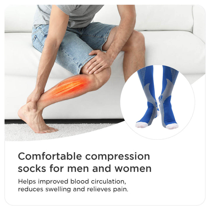 Kirkhouse pain relief knee-length compression socks in black, designed to reduce leg pain and improve circulation.