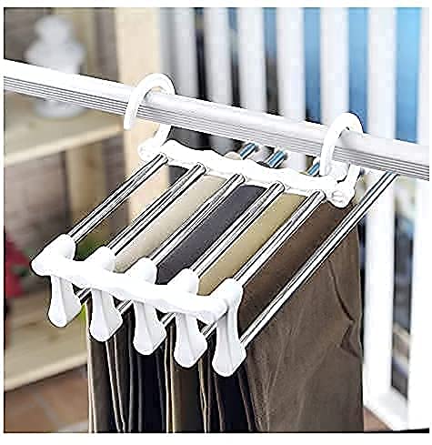 Multifunctional 5-in-1 Dealscartt hanger with multiple hooks for versatile clothing and accessory organization.
