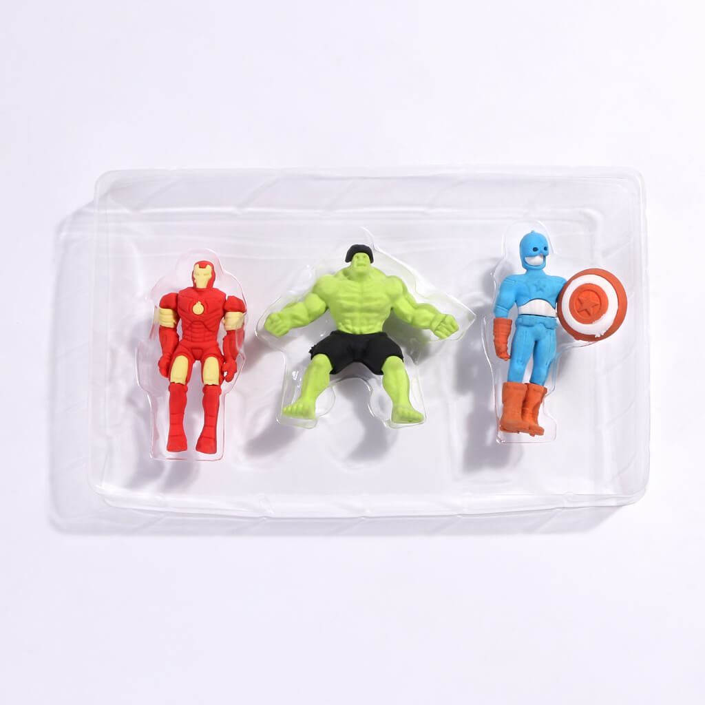 Avengers 3D Eraser Set by Dealscartt, colorful stationery erasers featuring Avengers characters, on a white background.