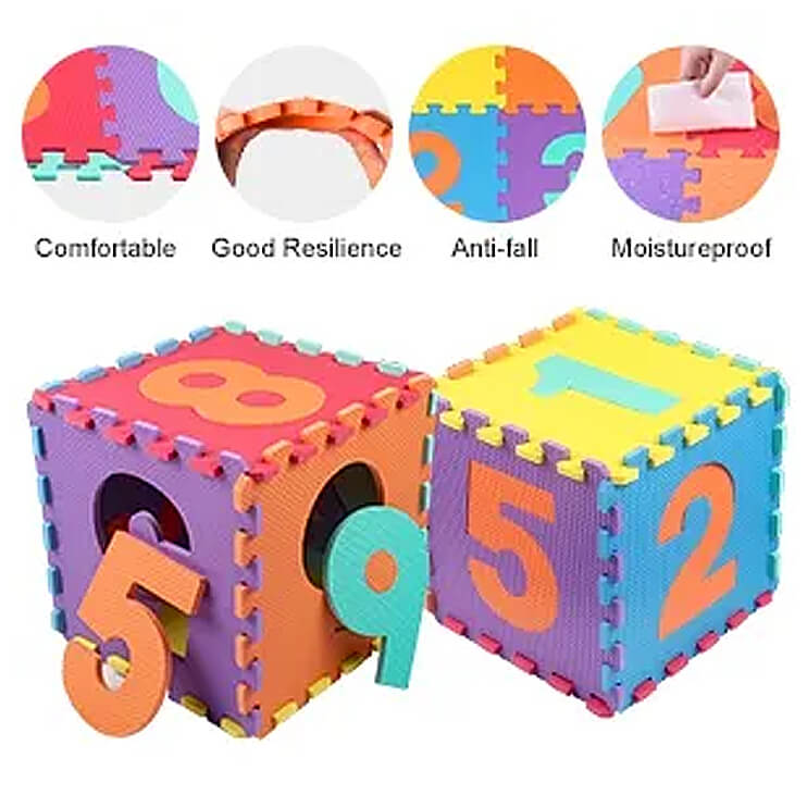 Colorful baby puzzle play mat by Dealscartt, featuring interlocking foam pieces with playful patterns for infants' safe play area.