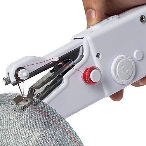Portable Dealscartt sewing machine with compact design, featuring a handle and control dials for easy sewing on the go.