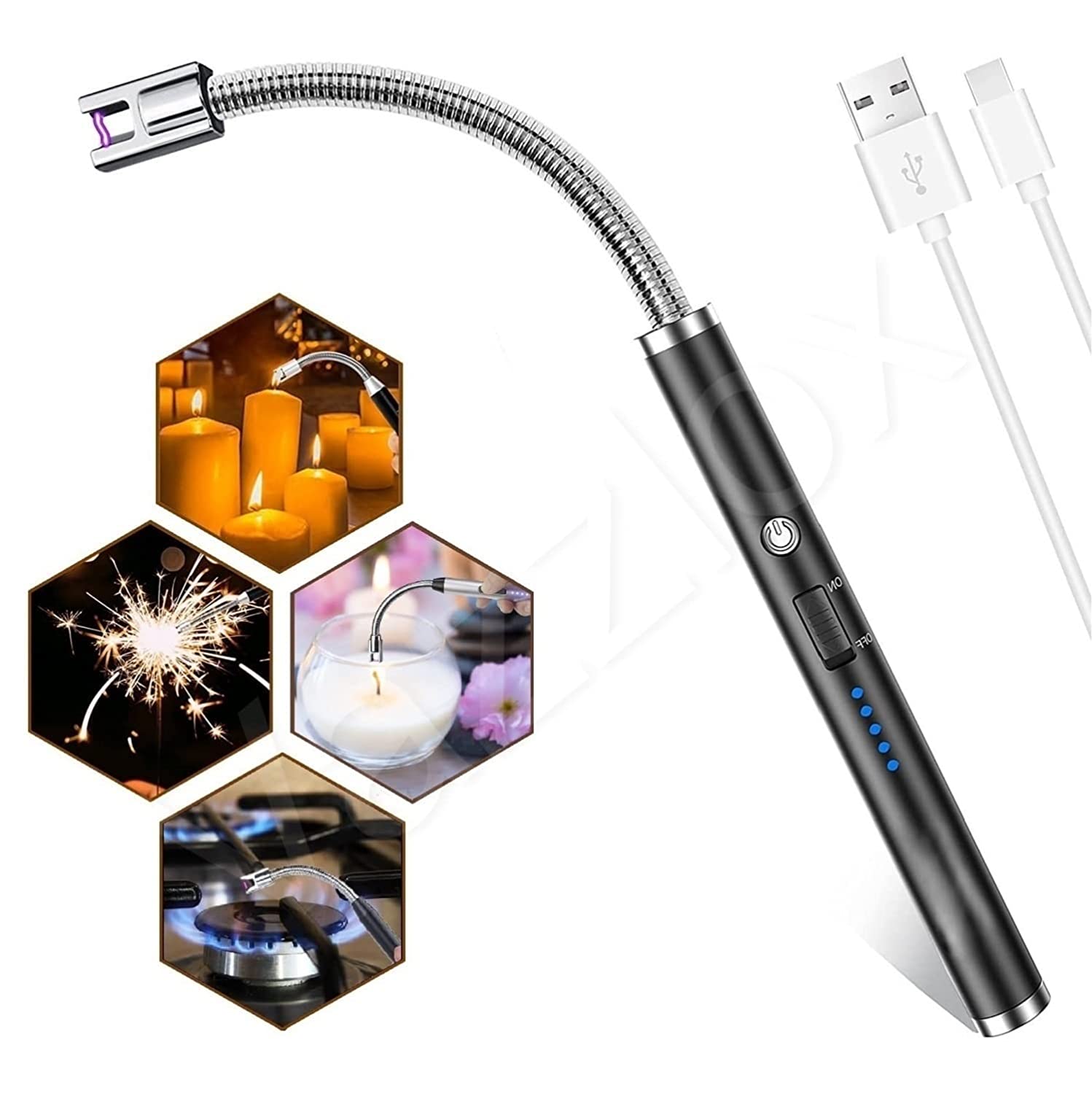 Rechargeable electric multipurpose lighter with a sleek design, ideal for lighting candles, stoves, or grills.