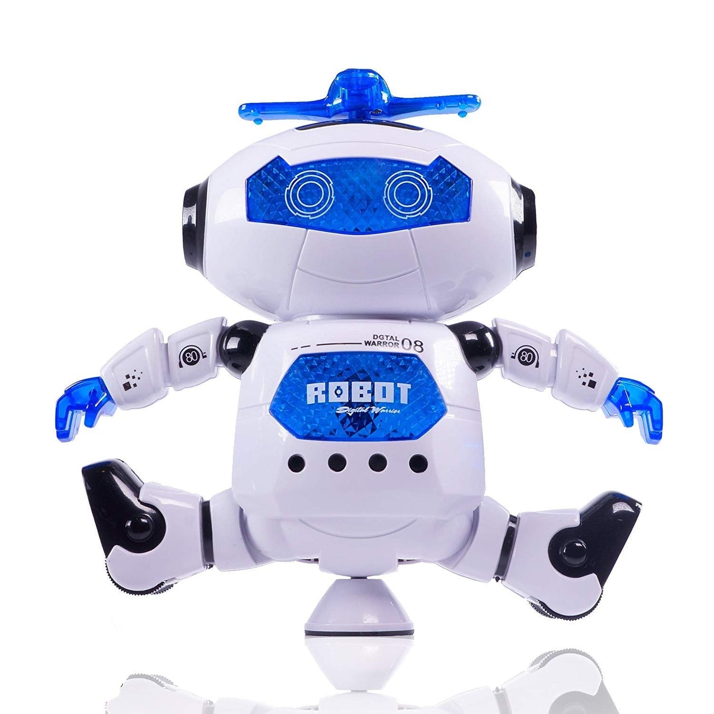 Colorful dancing robot toy with 3D lights and music from Dealscartt, featuring moving parts and vibrant LED illumination.