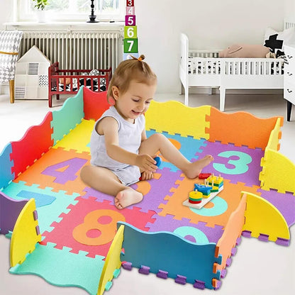 Colorful baby puzzle play mat by Dealscartt, featuring soft foam tiles with interlocking edges for safe, engaging toddler play.