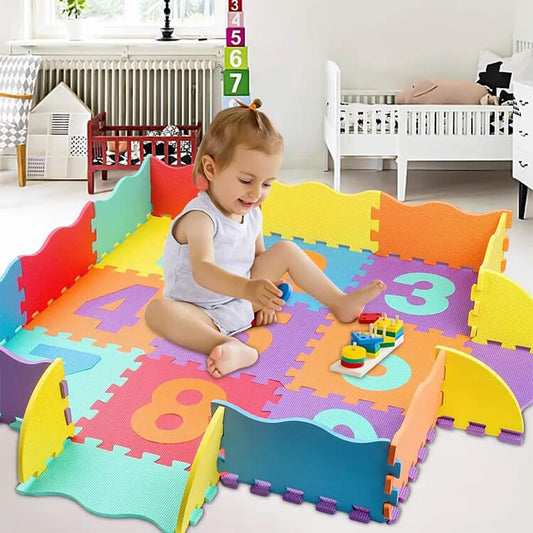 Colorful baby puzzle play mat by Dealscartt, featuring soft foam tiles with interlocking edges for safe, engaging toddler play.