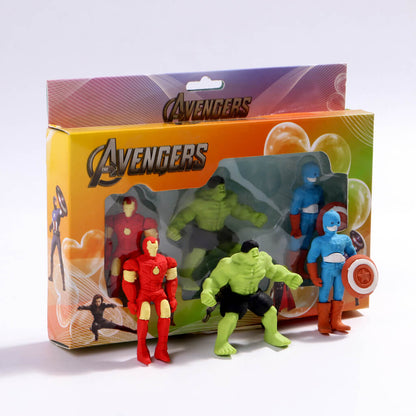 Avengers 3D Eraser Set from Dealscartt featuring superhero-themed erasers in vibrant colors for stationery enthusiasts.